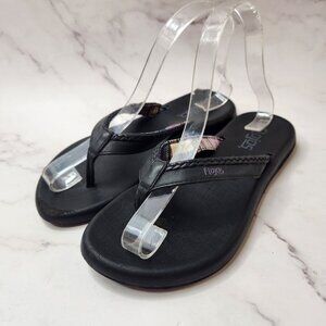 Flojos Black Flip Flops Sandals Beachy Braided Faux Leather Women's 6